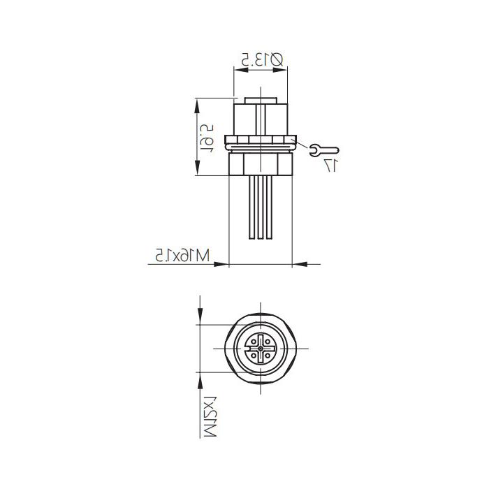 M12 5Pin, straight female head, flange socket, plate front mounting, suitable for field welding installation, 64SA41H