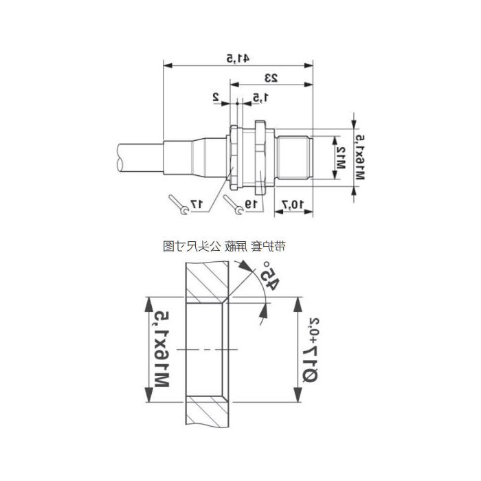 M12 4-PIN, straight male, flange socket, board rear mount, suitable for PCB mounting, 64SB61P