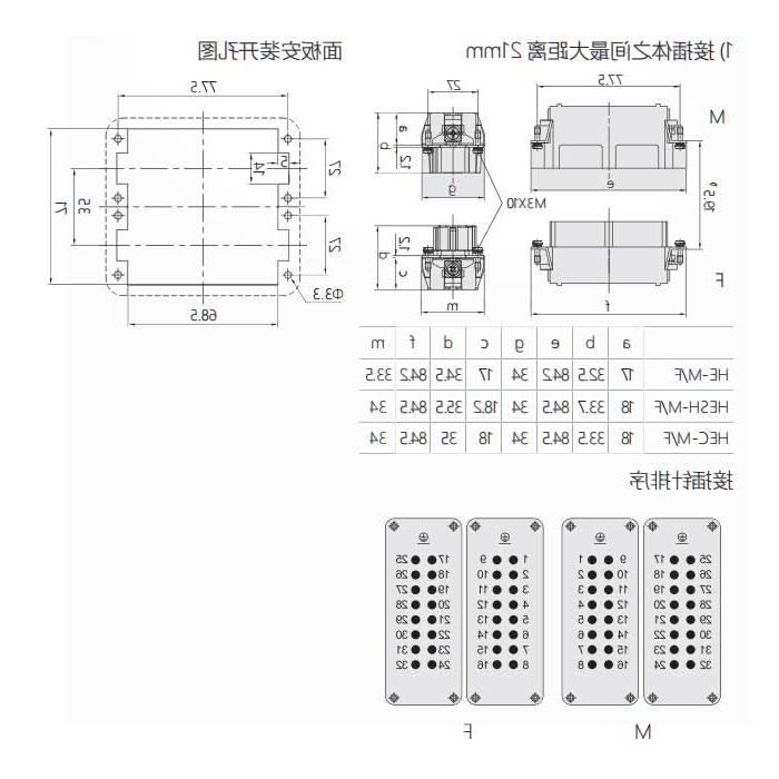 Female core, screw crimping, fit H32B housing, HE-016-F(1-16)/HE-016-FD(17-32), 09330162701/09330162711